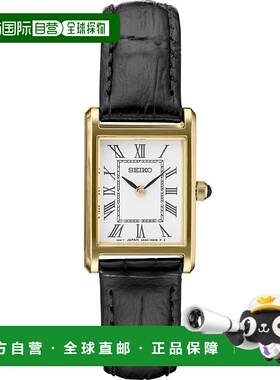【日本直邮】Seiko精工 手表 女款方形指针式石英表黑色皮表带SWR