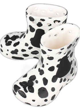 日本直邮儿童 Crocs 雨靴经典 I Am Dalmatian 靴子幼儿白色/黑色