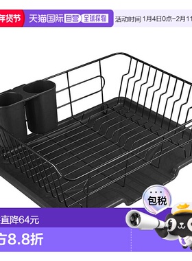 【日本直邮】PEARL METAL厨房置物架餐具沥水器篮形黑色带集水托
