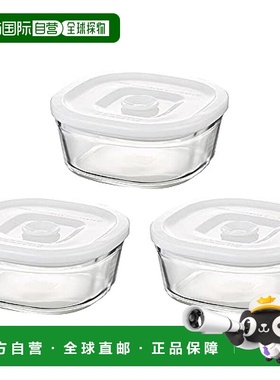 【日本直邮】怡万家Iwaki耐热玻璃密封饭盒3件套 白色PSC-MP-3W1