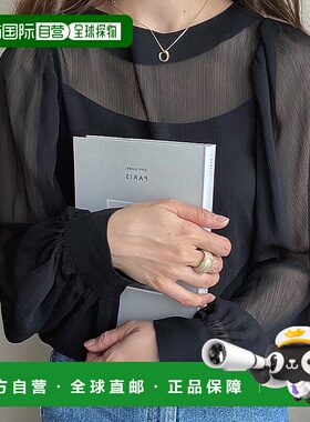 日本直邮JUNOAH 气球袖透明泡泡袖衬衫内搭 JU5602EW02931