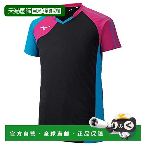 【日本直邮】Mizuno美津浓排球短袖T-shirt黑x粉x蓝2XL  V2MA9001