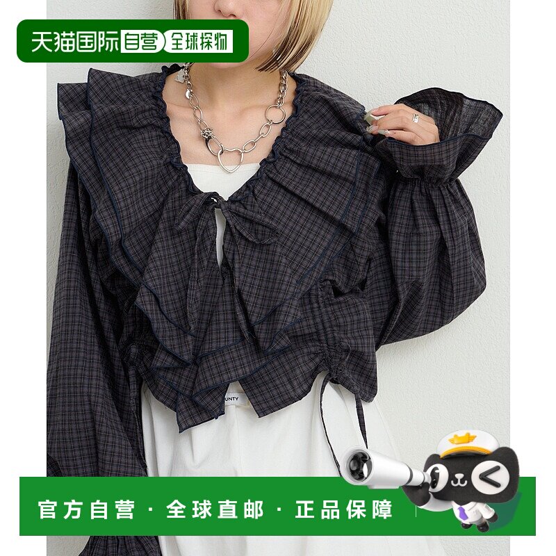 1h可退 日本直邮W closet 女装 格纹荷叶边衬衫 甜美泡泡袖设计 W