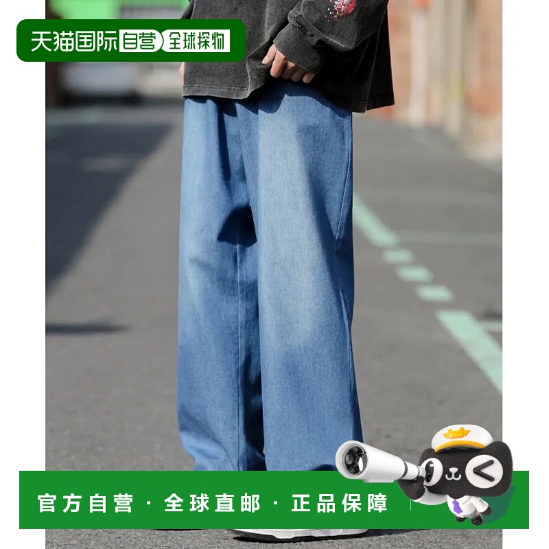 1h可退 日本直邮neos男女同款宽松版型刺绣LOGO牛仔宽腿裤 时尚韩