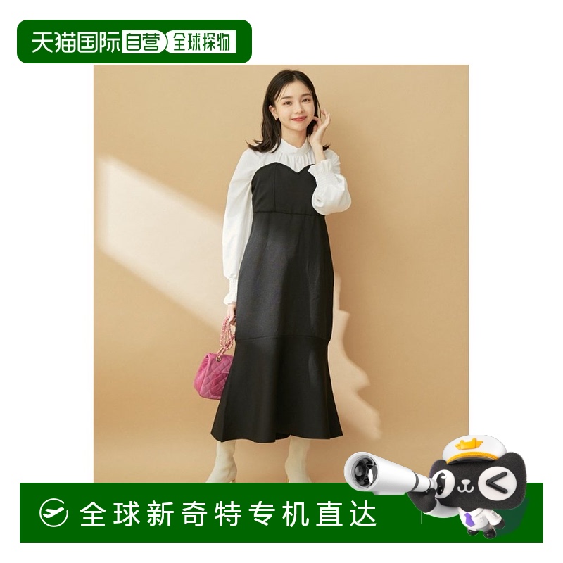日本直邮VIS 女士后绑带拼接设计礼服裙 春秋时尚优雅女装 设置领