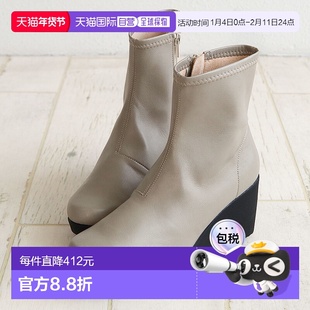 日本直邮First Contact 女士短靴侧拉链设计方便穿着7厘米厚坡跟F