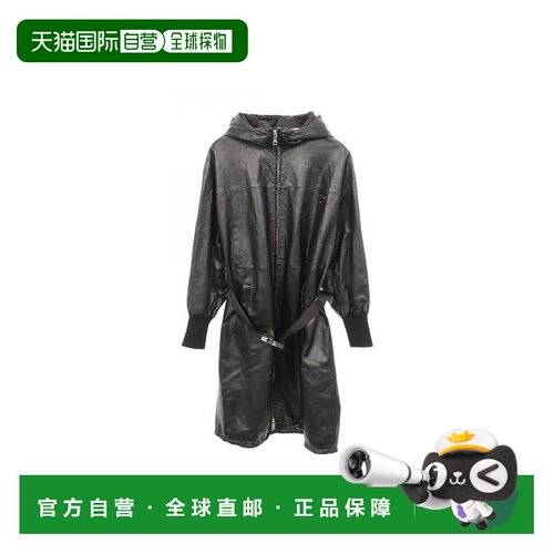 日本直邮中古Prada普拉达女A级95新coat外套牛皮外套黑色