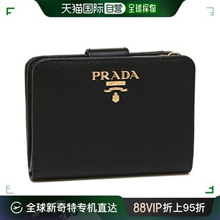 PRADA 日本直邮 女士SAFFIANO黑色钱包 99新未使用 普拉达