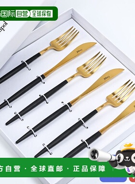 日本直邮Cutipol GOA 果阿金色 x 黑色 6 件套晚餐刀叉西式餐具
