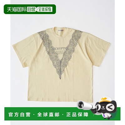 1h可退 日本直邮PRANK PROJECT 女士V字拼接蕾丝LOGO宽松T恤 3125