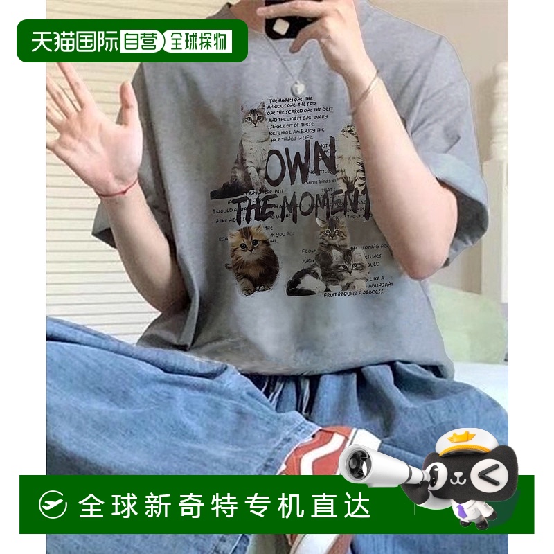 1h可退 日本直邮NARULA 女装 维intage风猫图案T恤 大版型半袖 MV