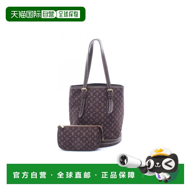 日本直邮中古LV路易威登女包A级95新Bucket PM菜篮子帆布托特包棕
