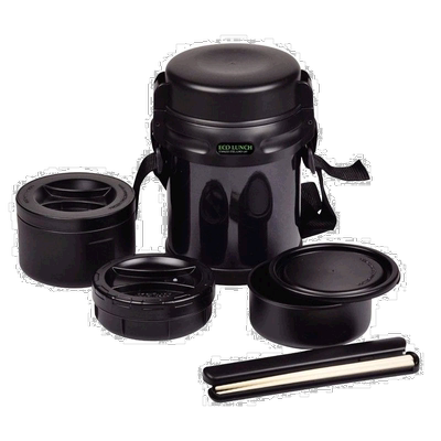【日本直邮】珍珠金属ECO LUNCH保温便当盒不锈钢黑色套装1.6L HB
