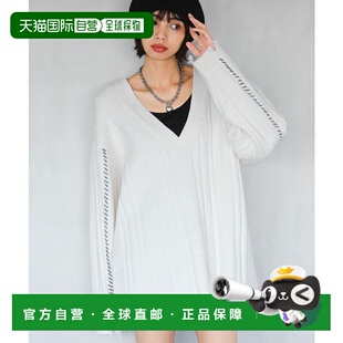 1h可退 日本直邮PAGEBOY 女装 宽松V领针织衫 半袖配色手缝设计 6