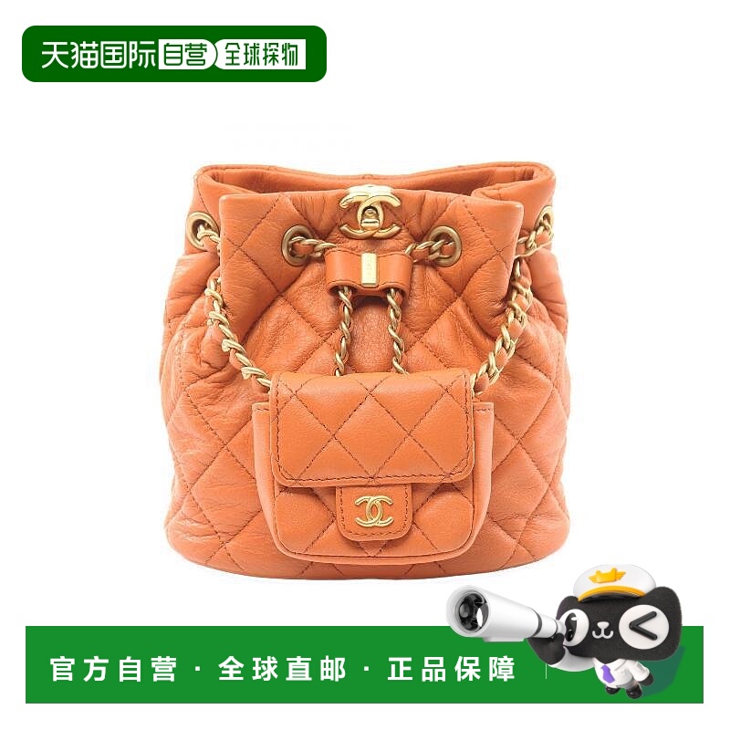 日本直邮中古Chanel香奈儿女包A级95新Backpack背包羊皮双肩包棕