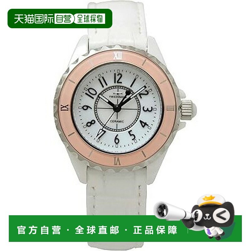 日本直邮TECHNOS T9925TP 女士石英手表防水深度 3 ATM皮革表带