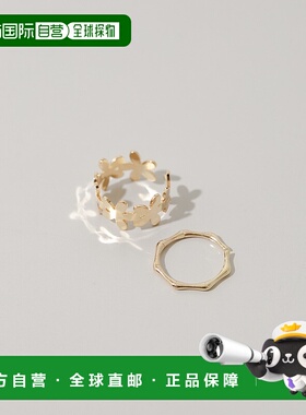 1h可退 日本直邮SMELLY 女士小花透雕叠戴金属风双环套装戒指 SMA