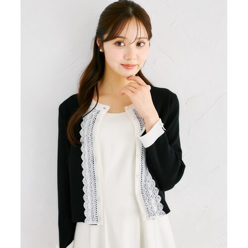 1h可退 日本直邮tocco closet女装珍珠扣双色蕾丝针织开衫 186204
