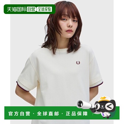 日本直邮FRED PERRY 女士鹿子纹Pique短袖T恤 袖口拼接网眼设计 G
