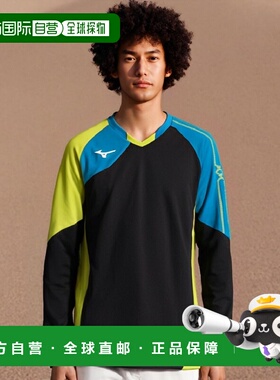 【日本直邮】Mizuno美津浓排球长袖运动衫M黑色x蓝色x绿色 V2MA90