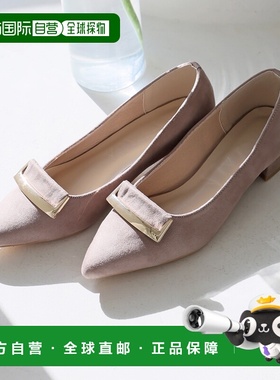 日本直邮VIVIAN 灰褐色绒面革尖头金色搭扣图案高跟鞋