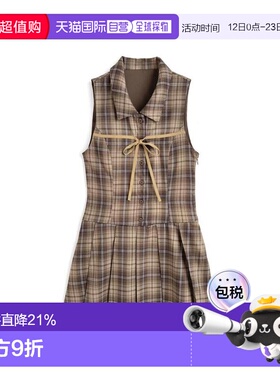 日本直邮日潮 GRL 格纹蝴蝶结无袖衬衫迷你连衣裙 dk1565