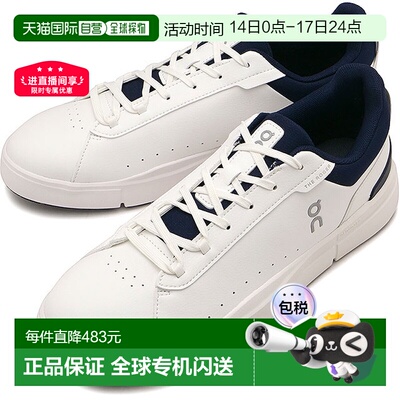 日本直邮On昂跑男士THE ROGER Advantage运动鞋轻便白色/午夜蓝