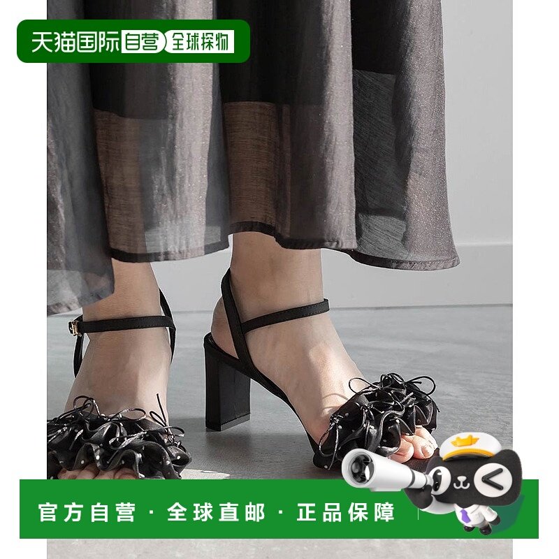 日本直邮RANDA 迷你丝带荷叶边高跟凉鞋 RA041BW016140 黑色