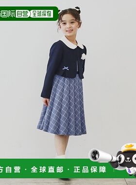 1h可退 日本直邮THE SHOP TK 儿童蓝色格纹无袖连衣裙与短外套套