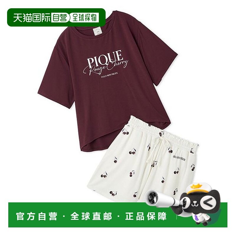 日本直邮gelato pique 露杰樱桃人造丝logoT恤短裤套装 [GE4999EW