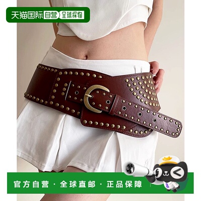 1h可退 日本直邮florist Y2K风格男女同款复古铆钉皮革宽版腰带 U