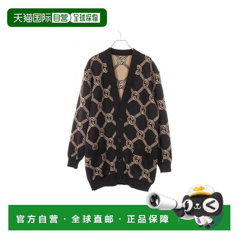 日本直邮中古Gucci古驰女B级9新cardigan开衫羊毛上衣棕色