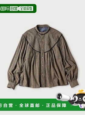 1h可退 日本直邮45R 靛蓝色圆点花纹衬衫泡泡袖