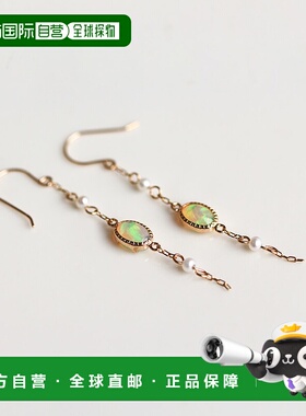 1h可退 日本直邮cui-cui K10 黄金钩针耳环 淡水珍珠opal石 长链