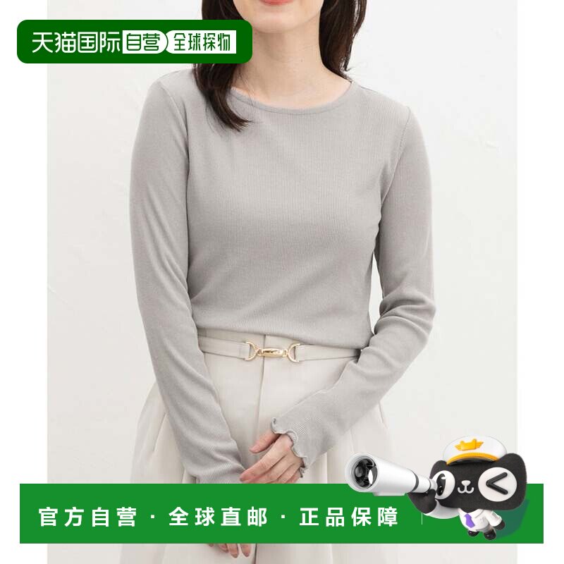 日本直邮Honeys 柔和质感长袖T恤 女款 上衣 圆领 亮丝 棉混纺 人
