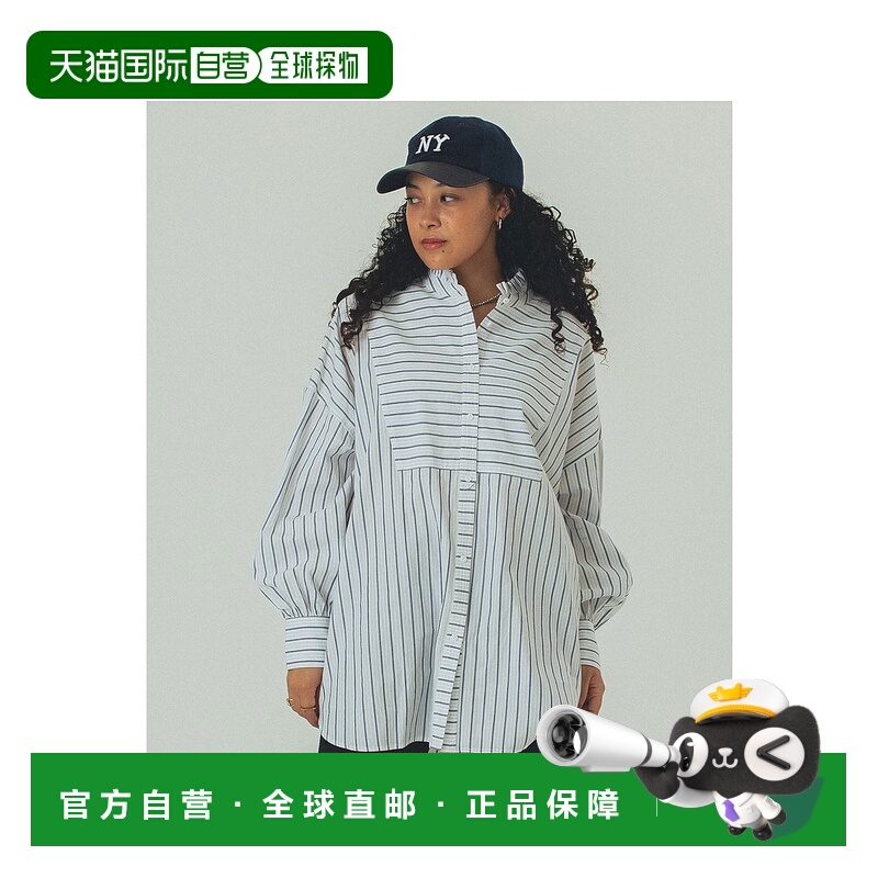 1h可退 日本直邮GENE HEAVENS 女装 背部开扣 条纹拼接 衬衫 2042