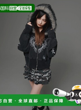 1h可退 日本直邮.KOM男女同款宽松部落印花拉链连帽外套 KOMC25a0