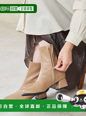 日本直邮Menue 圆形鞋头梯形跟短靴防滑鞋 [ME8623BW02178]