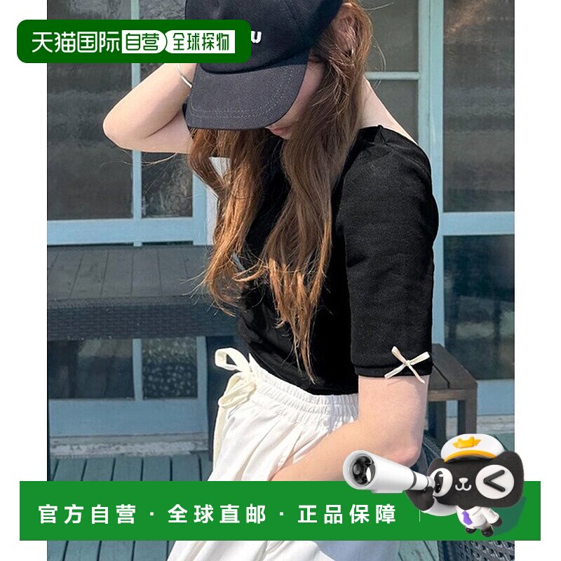 日本直邮Classical Elf 前后2way袖丝带后背开放针织上衣（半袖）