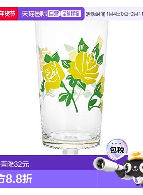 【日本直邮】ADERIA矮脚玻璃杯黄色蔷薇305ml日本制 1903