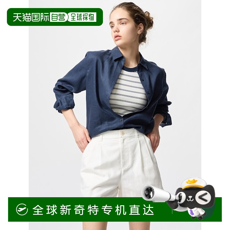 日潮跑腿UNIQLO优衣库 女款优质亚麻衬衫 69 NAVY XS 475647