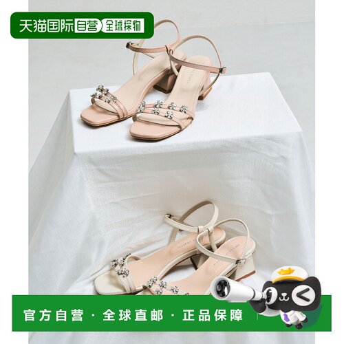 1h可退 日本直邮ORiental TRaffic 女士花朵水晶装饰细带高跟凉鞋