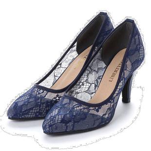 【日本直邮】LibertyDoll薄纱花海军蓝高跟鞋8cm跟时尚气质百搭