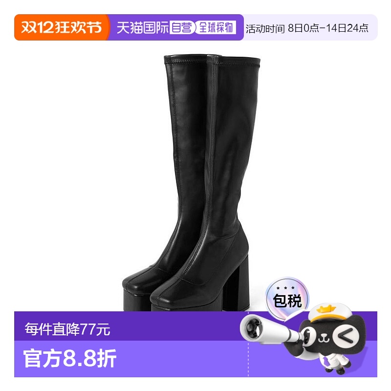 日本直邮日潮 GRL 方头皮革粗跟长靴 经典厚底高跟长筒靴ZR1024