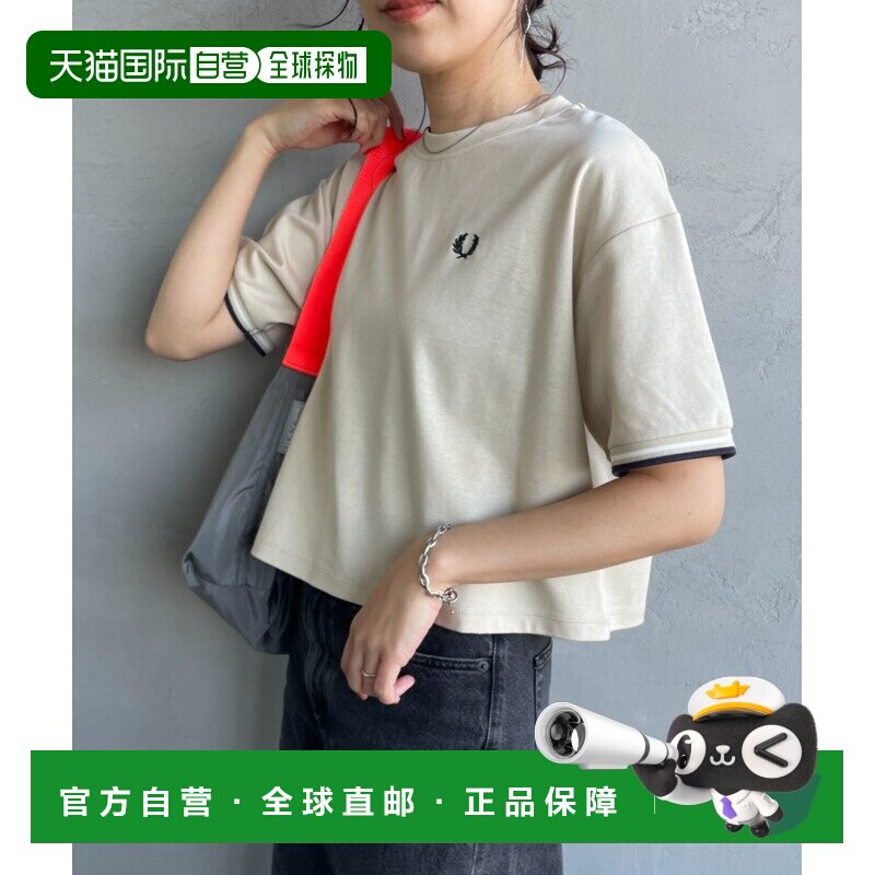 日本直邮FRED PERRY 女装 别注短款棉质Polo领T恤 双色袖标设计 1图片