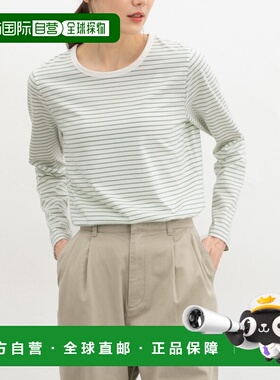 1h可退 日本直邮Honeys 女装 有机全棉圆领条纹T恤 简约宽松 6121
