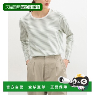 1h可退 日本直邮Honeys 女装 有机全棉圆领条纹T恤 简约宽松 6121