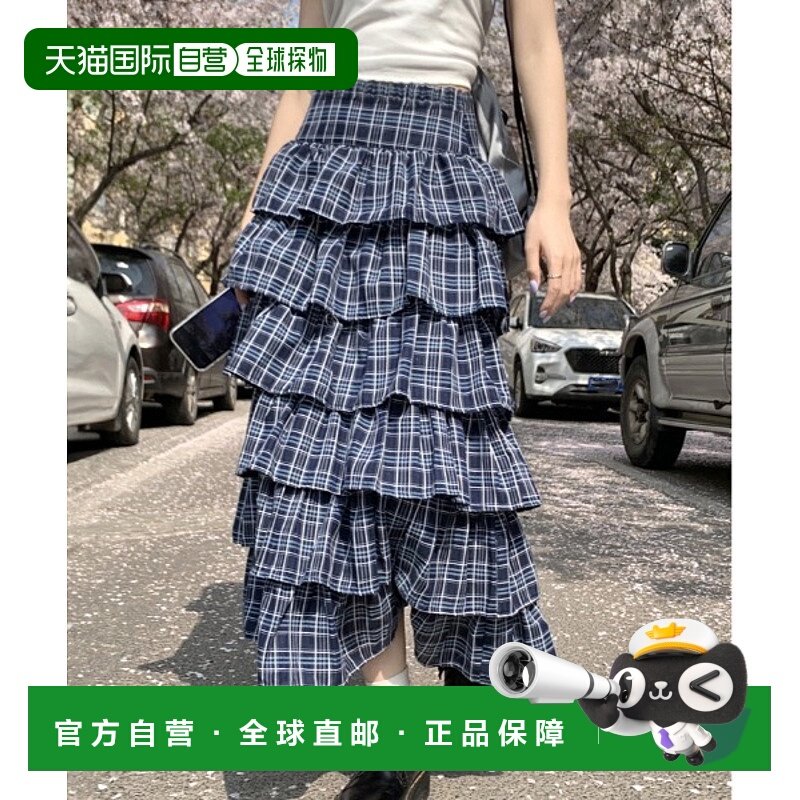 1h可退 日本直邮WEGO 女士格纹层叠荷叶边长裙 DF25SP12L0015服饰