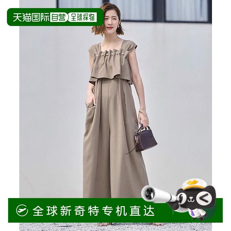 1h可退 日本直邮RUIRUE BOUTIQUE 女士珍珠装饰前拉链翻领阔腿连