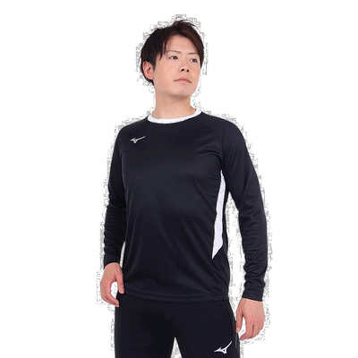 日潮跑腿Mizuno美津浓 男款足球服长袖棒球服T恤 黑色 L A-108366